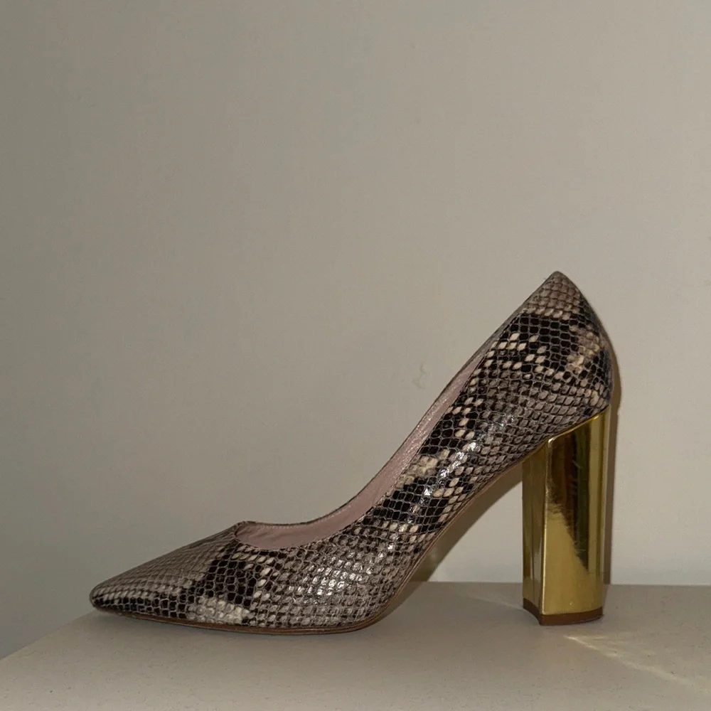 Kate Spade Snakeskin Heels with Gold Block Heel